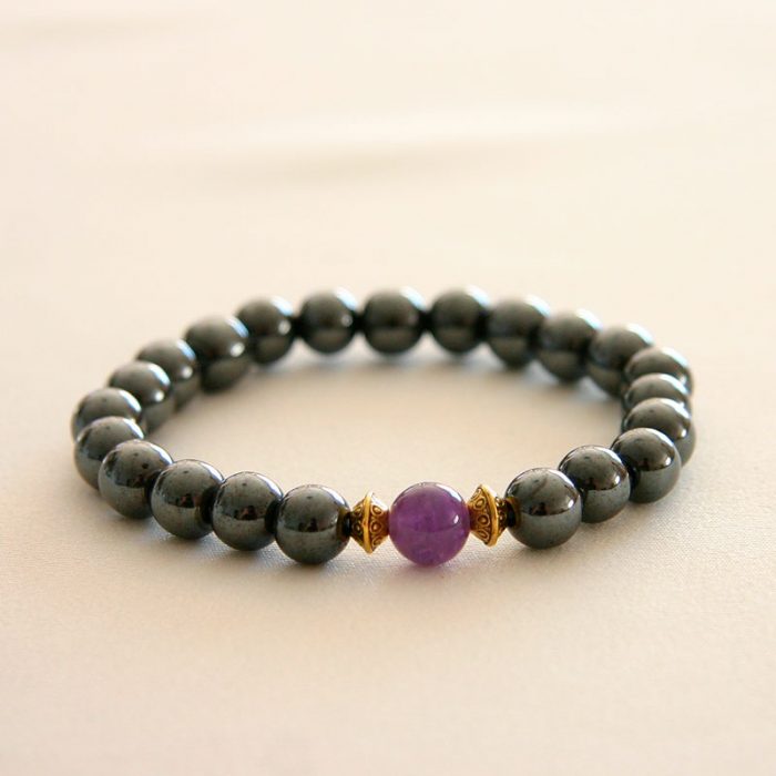 Bracelet perles d'hématite et améthyste