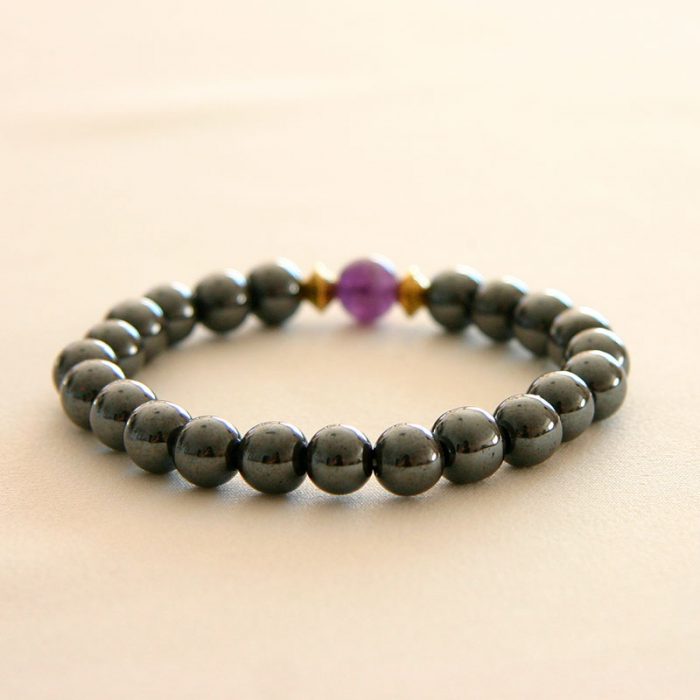Bracelet perles d'hématite et améthyste – Image 4