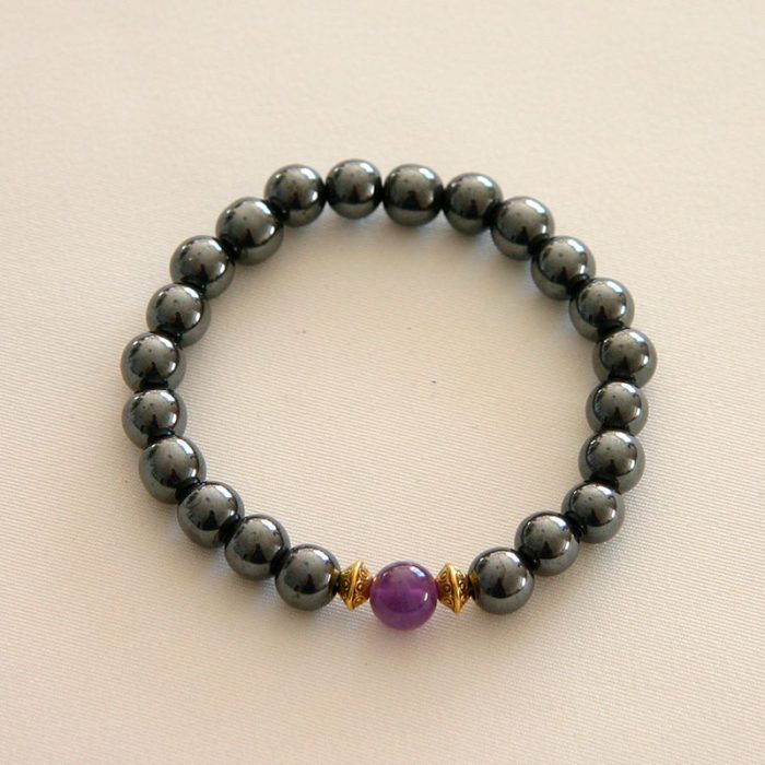 Bracelet perles d'hématite et améthyste – Image 3
