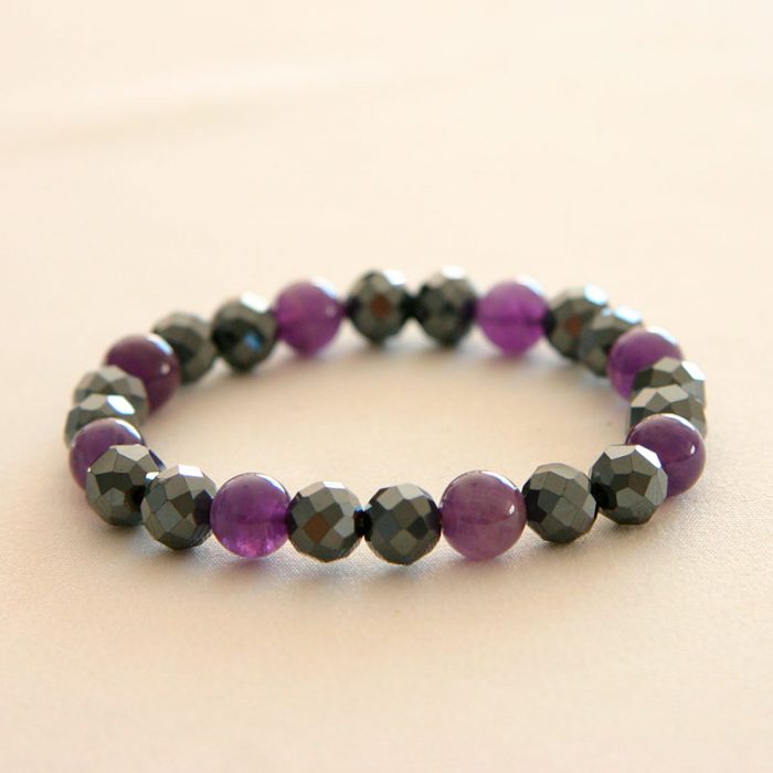 Bracelet élégant perles 8mm d'hématite et améthyste